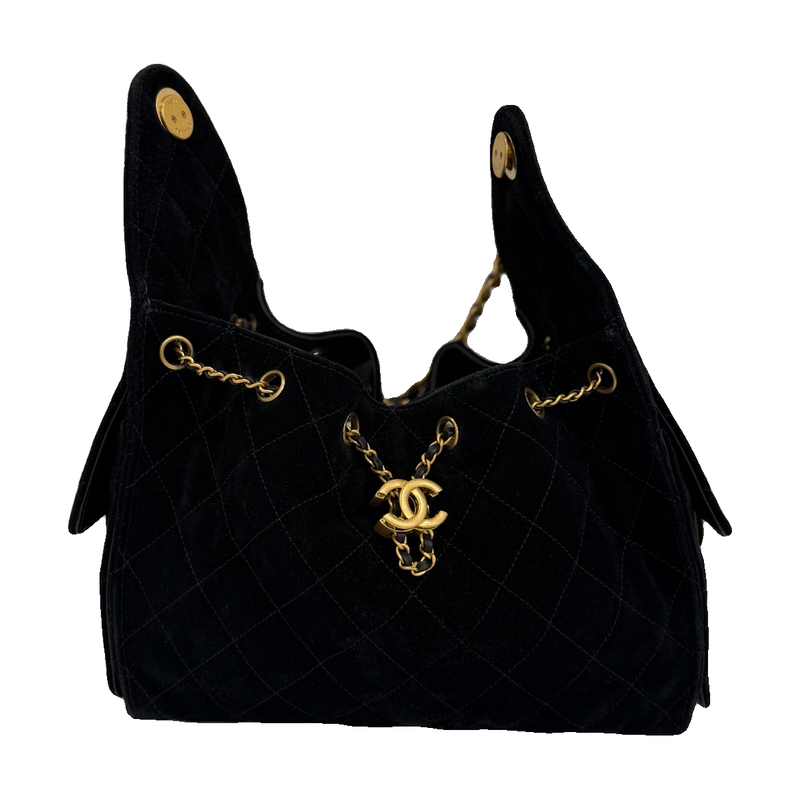 Chanel 25C Small 25 Bag, Black Suede, Gold Hardware
