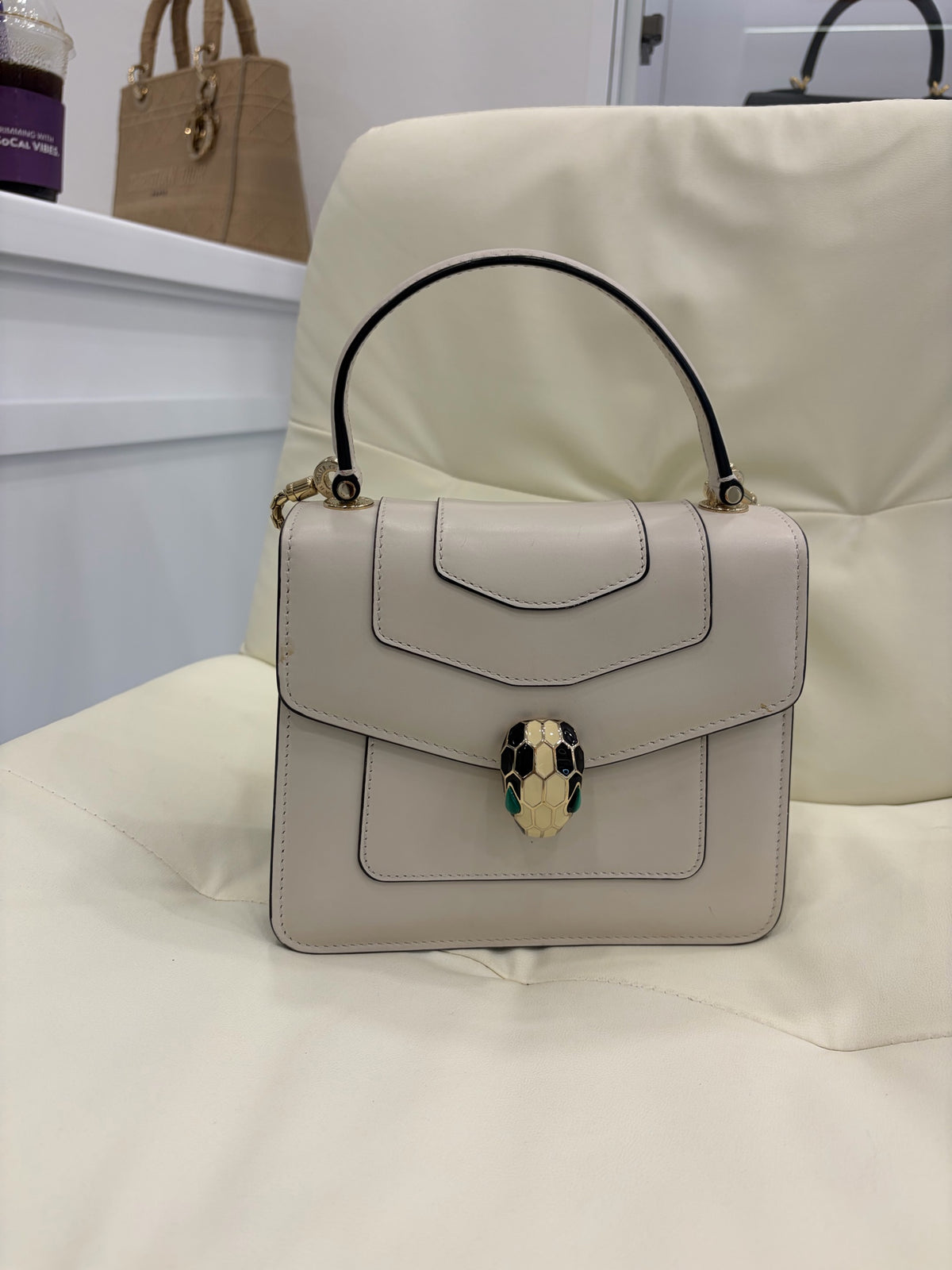 Bvlgari White Serpenti Top Handle Bag