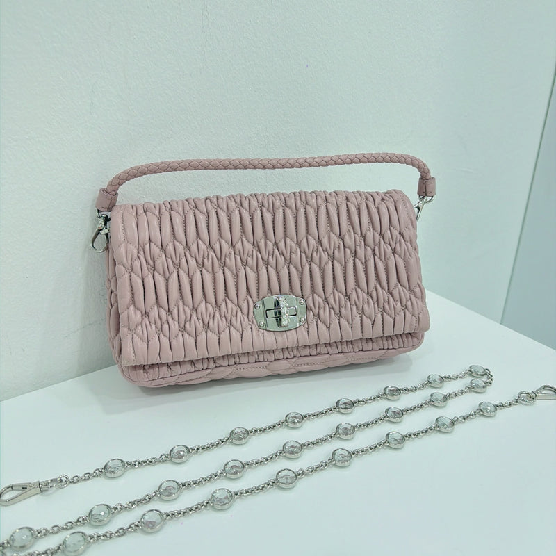 Miu Miu Pink Crystal Chain Crossbody Bag