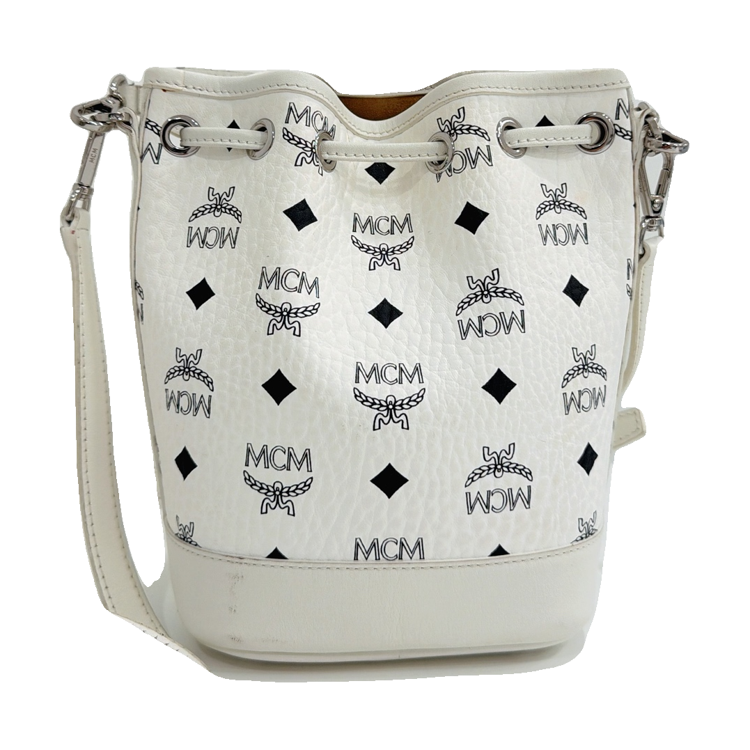 MCM White Bucket Crossbody Bag