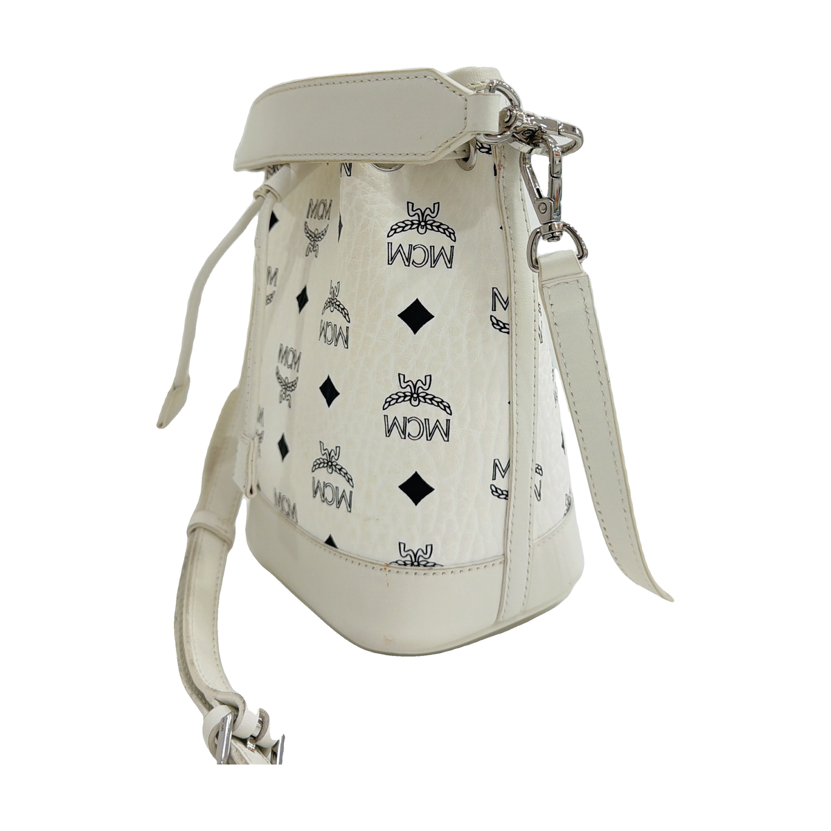 MCM White Bucket Crossbody Bag