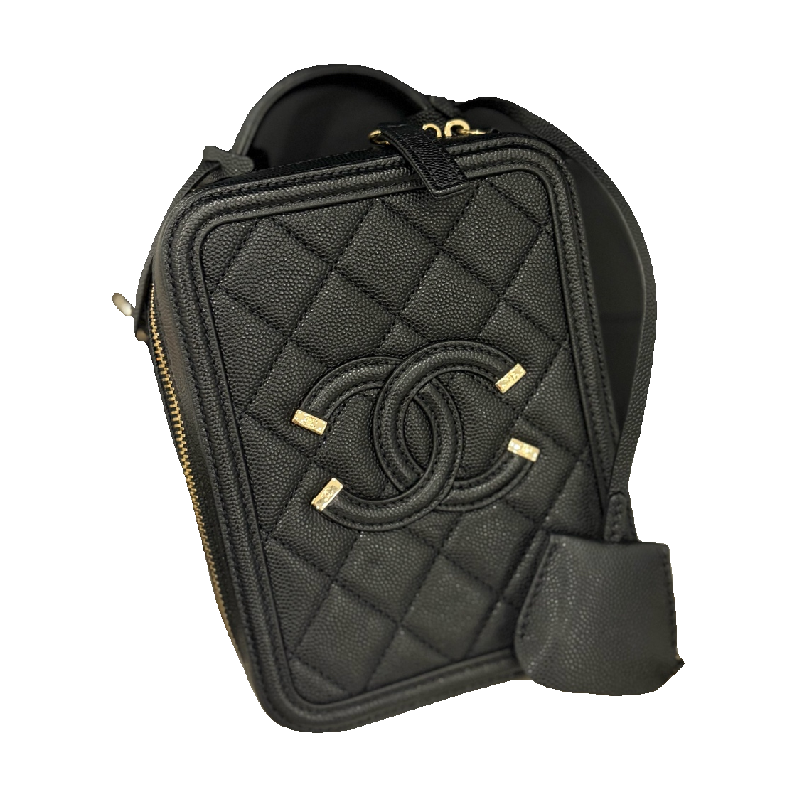 Chanel Vertical Camera Bag, Black, Gold Hardware, Series 28