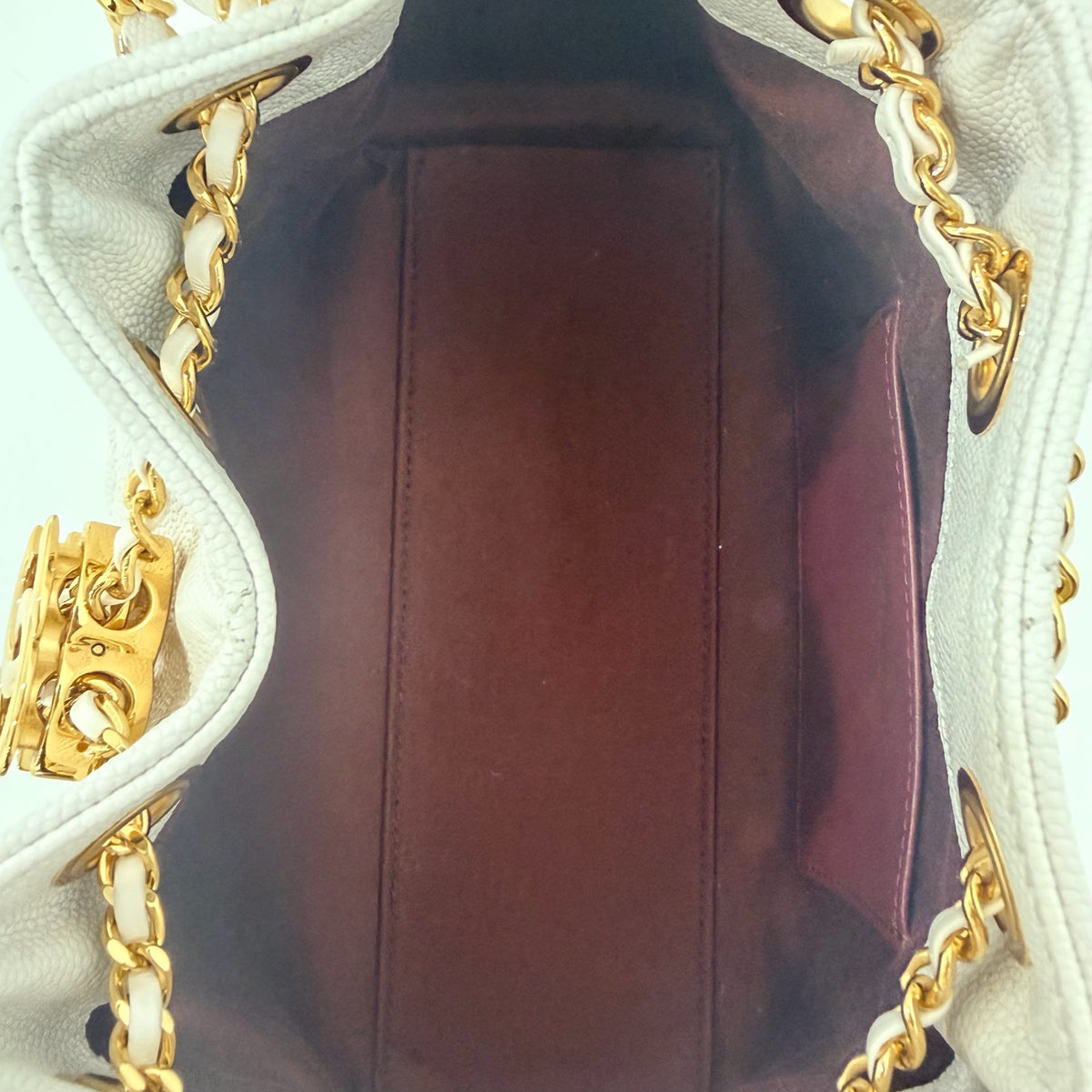 Chanel Mini 25 Bag, White Caviar Leather, Gold Hardware