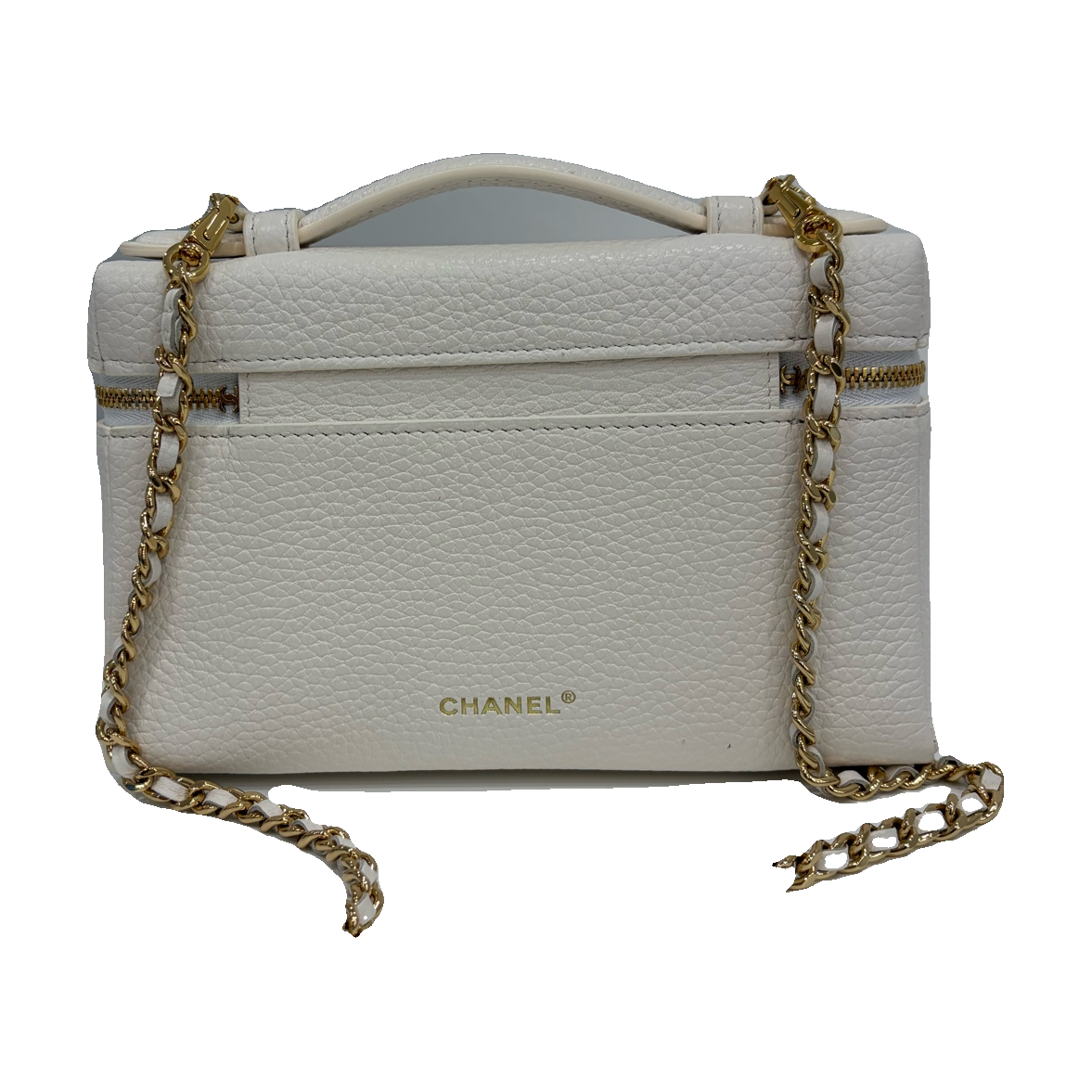Chanel White Cowhide Leather Vanity Chain Bag, Microchip Version