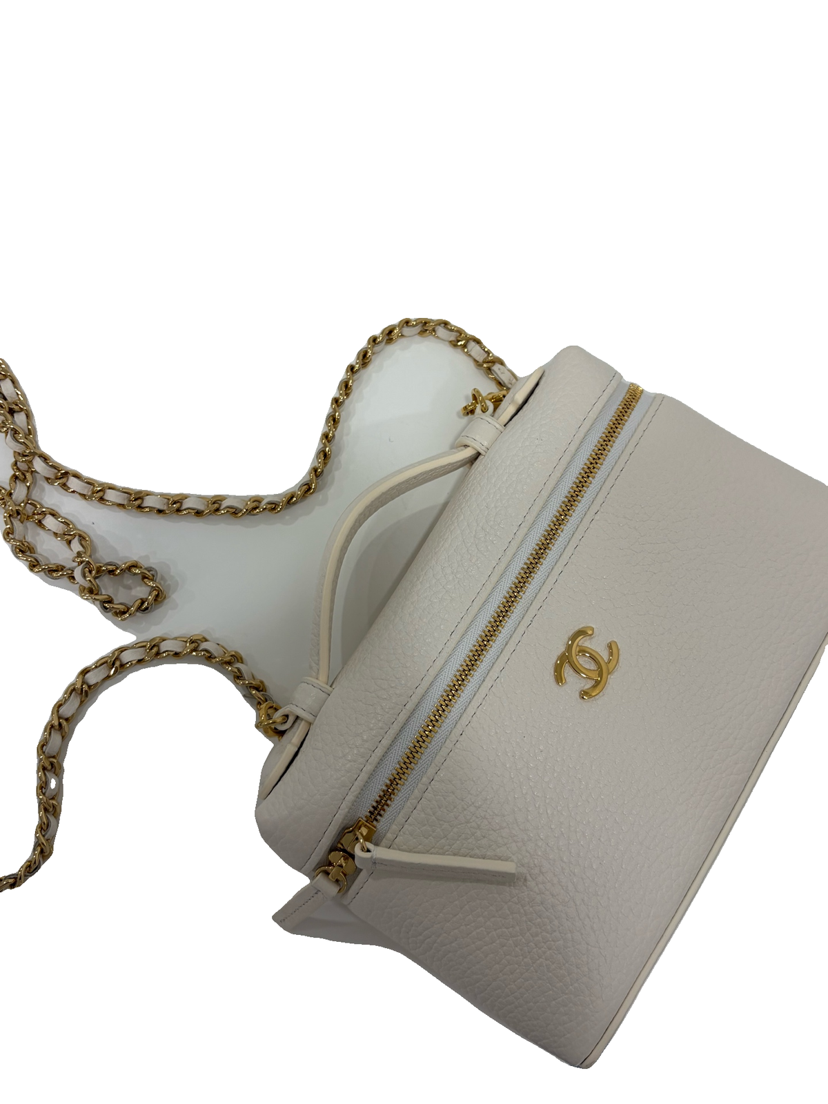Chanel White Cowhide Leather Vanity Chain Bag, Microchip Version