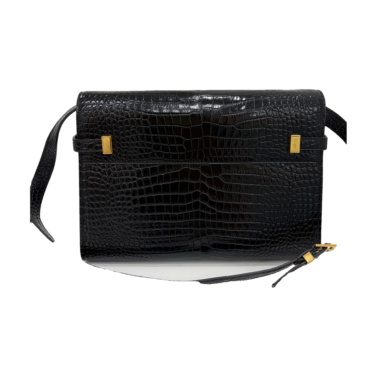 Saint Laurent Manhattan Medium, Black Croc-Embossed Leather, Gold Hardware