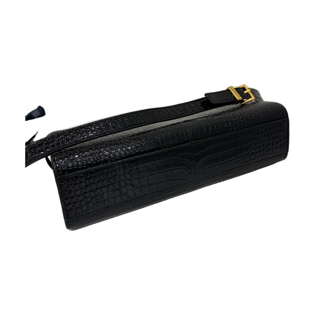 Saint Laurent Manhattan Medium, Black Croc-Embossed Leather, Gold Hardware