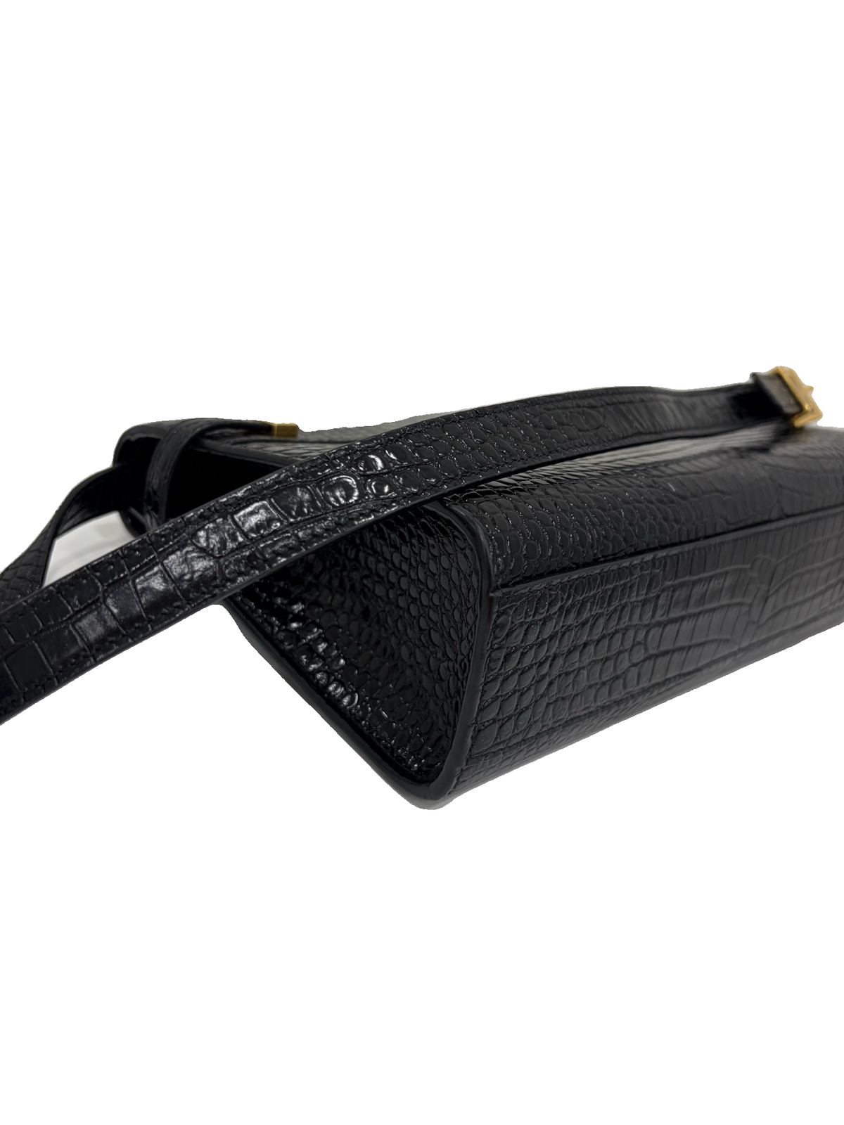 Saint Laurent Manhattan Medium, Black Croc-Embossed Leather, Gold Hardware