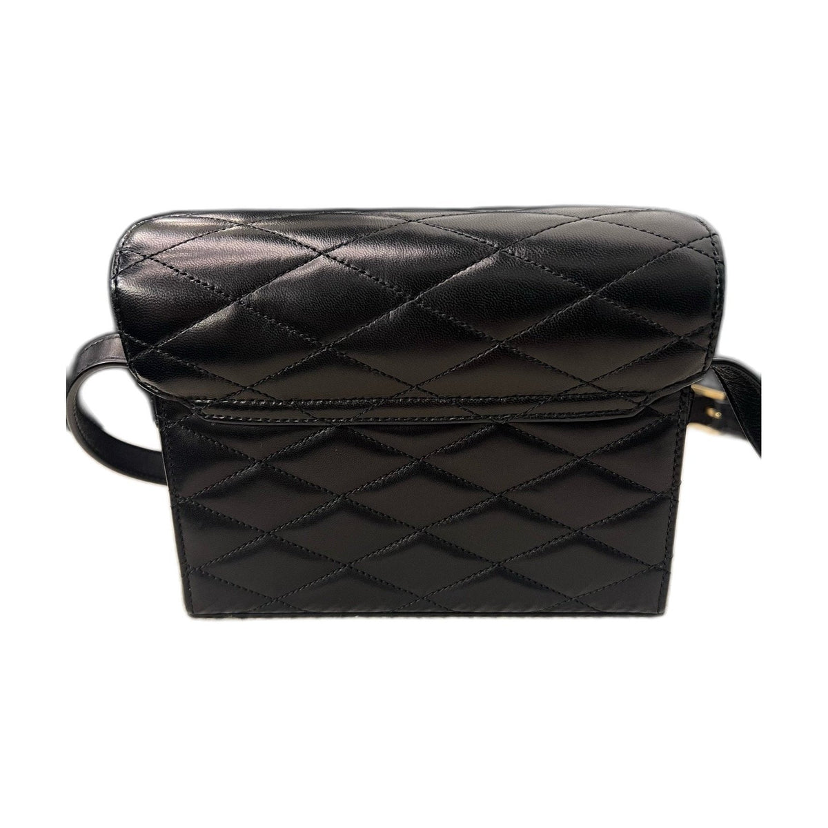 Saint Laurent YSL Black Quilted Logo Box Lunch Bag, Shoulder & Crossbody Bag