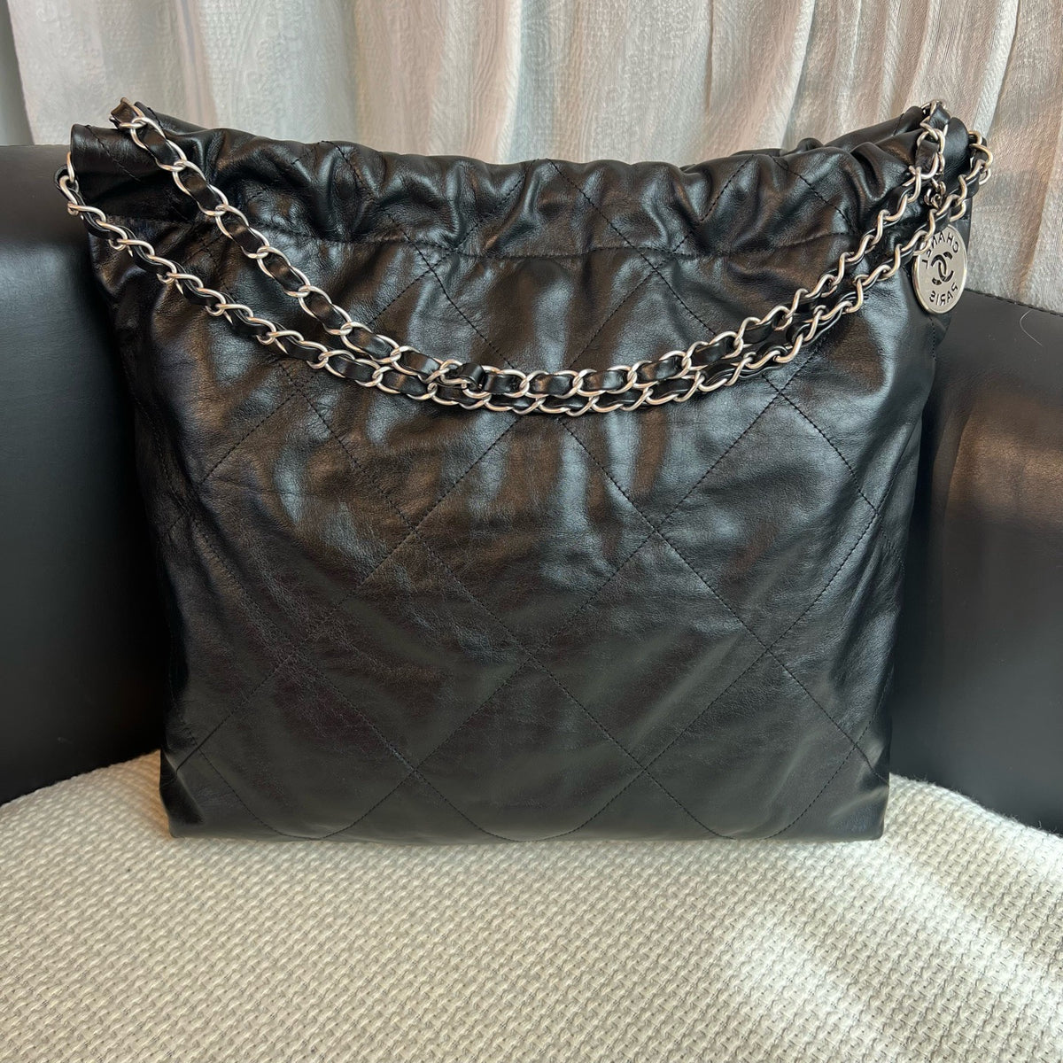 Chanel Black & Silver Medium 22Bag Shoulder Bag