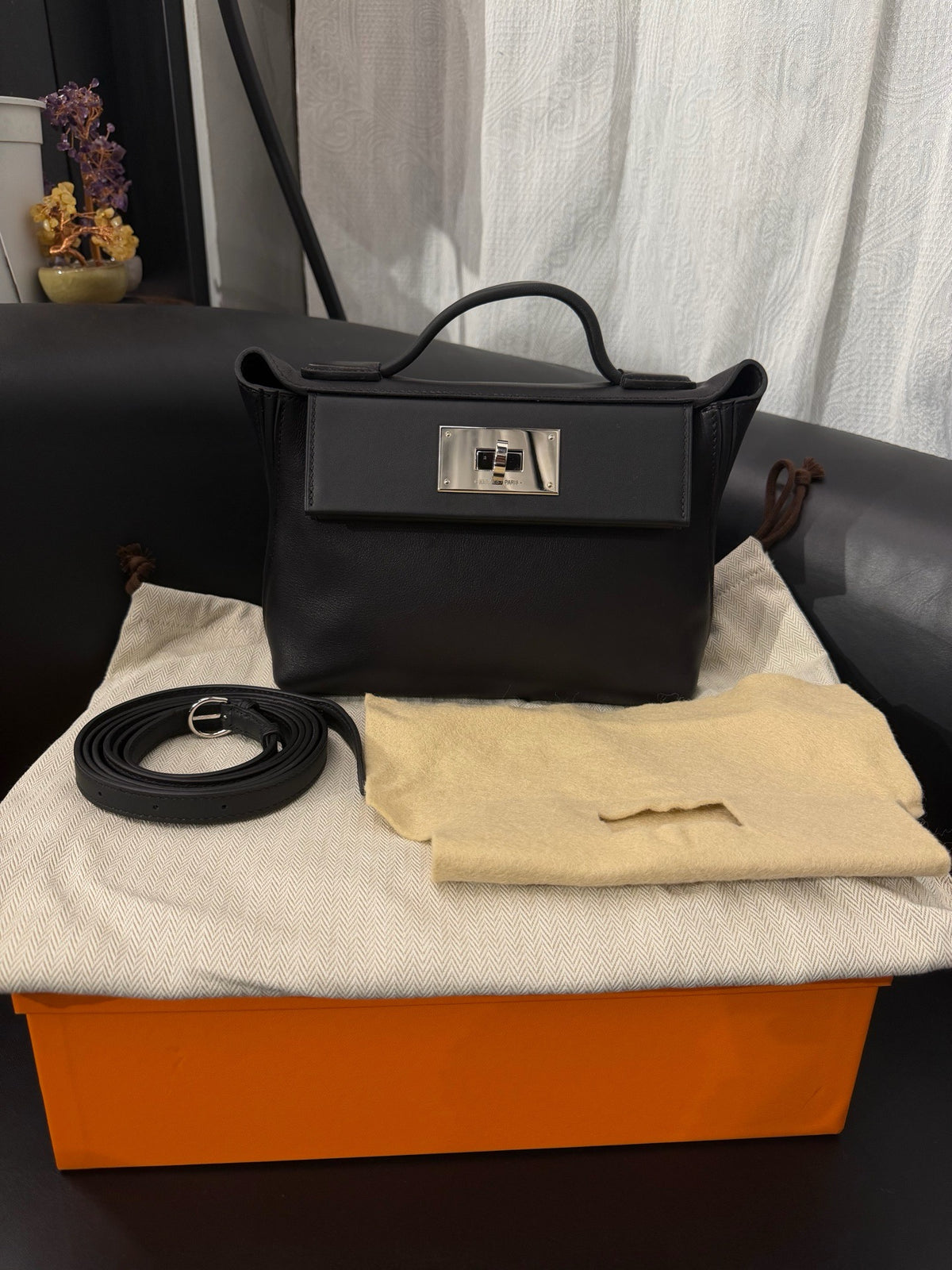 Hermès 2424 Mini, Black, Silver Hardware, Volupto Leather, W Stamp, 2024