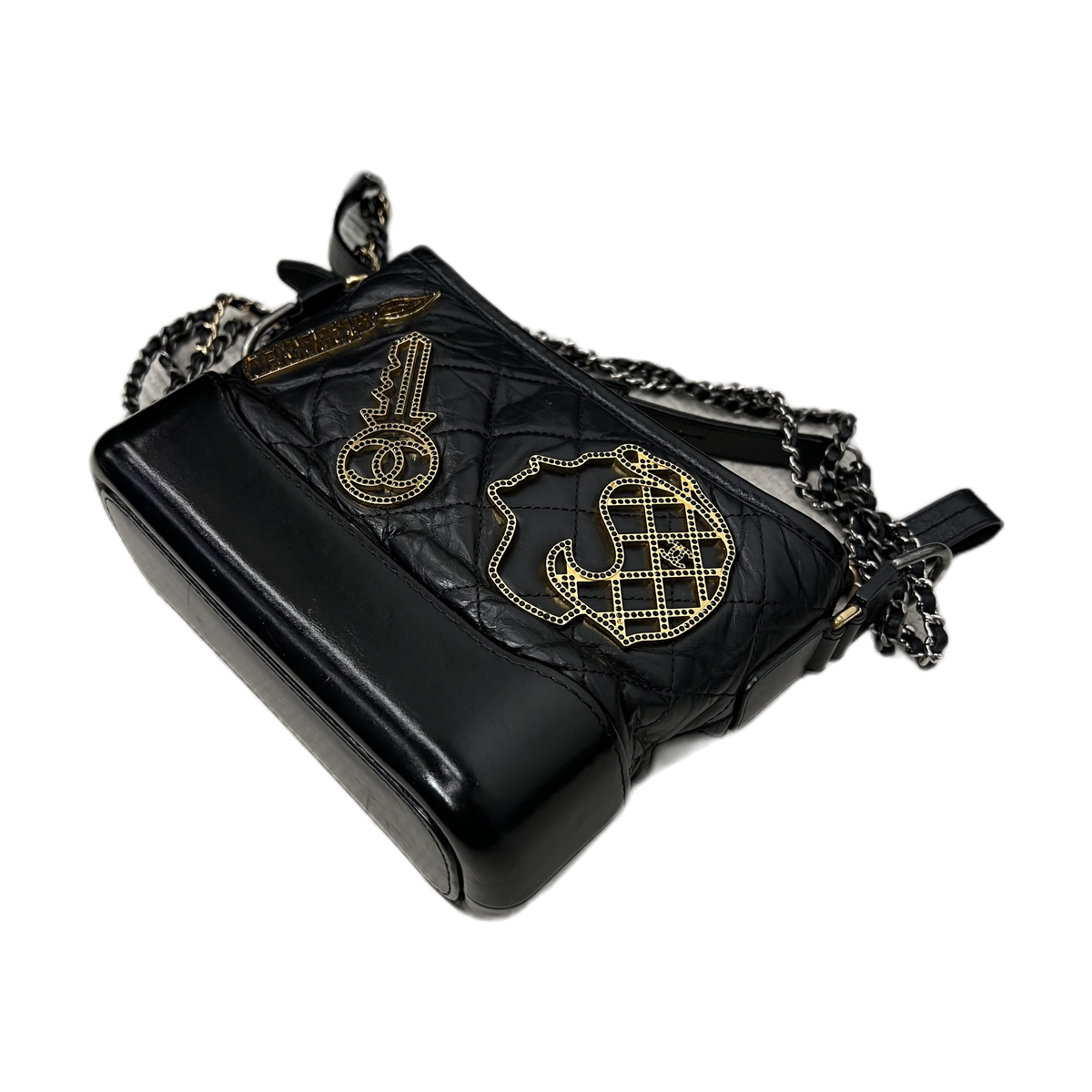 Chanel Metales Art Series Badge Gabrielle Small Bag, Black Caviar & Gold Hardware, 24 Stamp
