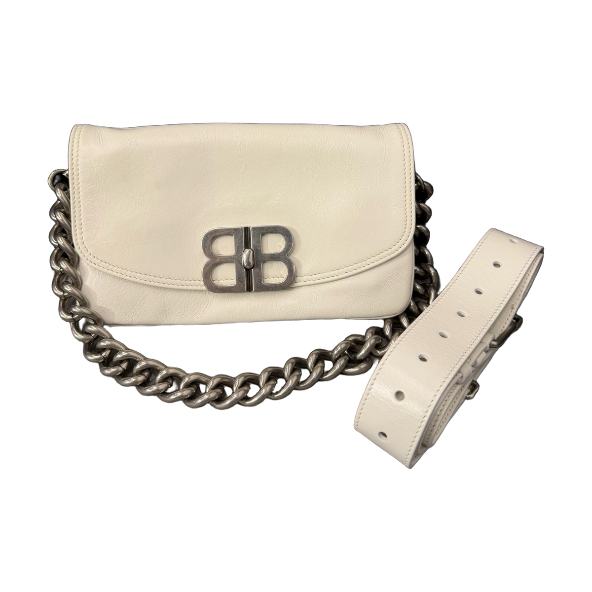 Balenciaga BB Soft Flap Bag, White, Small Size