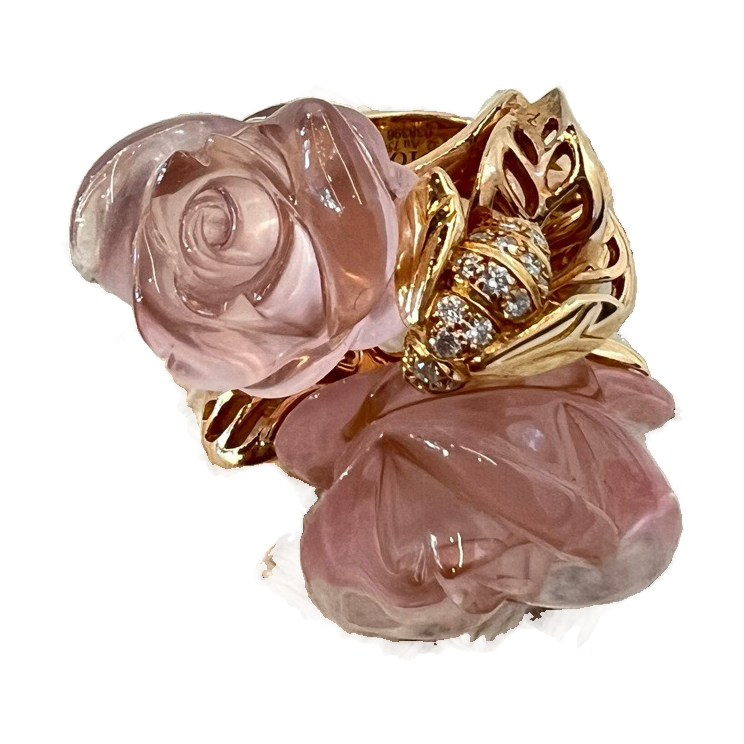 Dior Rose Bagatelle 18K Rose Gold Pink Crystal Ring, Size 52