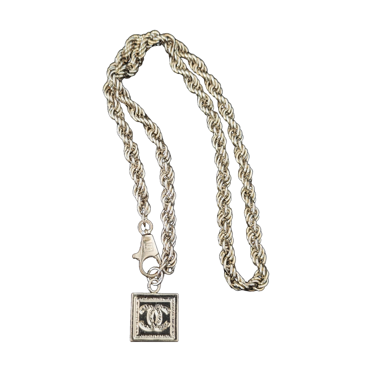 Chanel Silver Square Double C Twist Chain Necklace & Belt