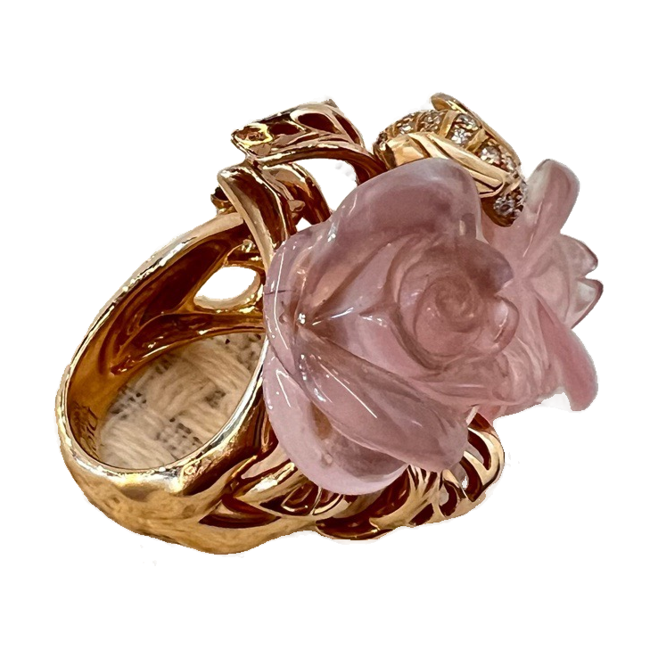 Dior Rose Bagatelle 18K Rose Gold Pink Crystal Ring, Size 52