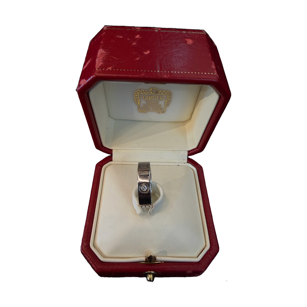 Cartier LOVE Ring, 18K White Gold with 3 Diamonds, Size 53