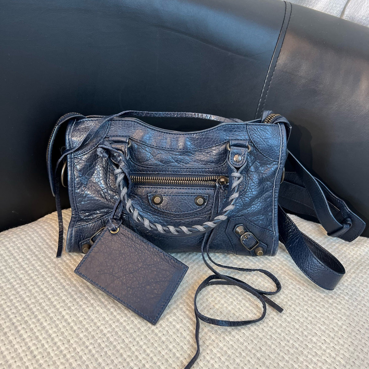 Balenciaga City Mini, Lambskin Leather, Blue, Giant Studs Motocross Ba