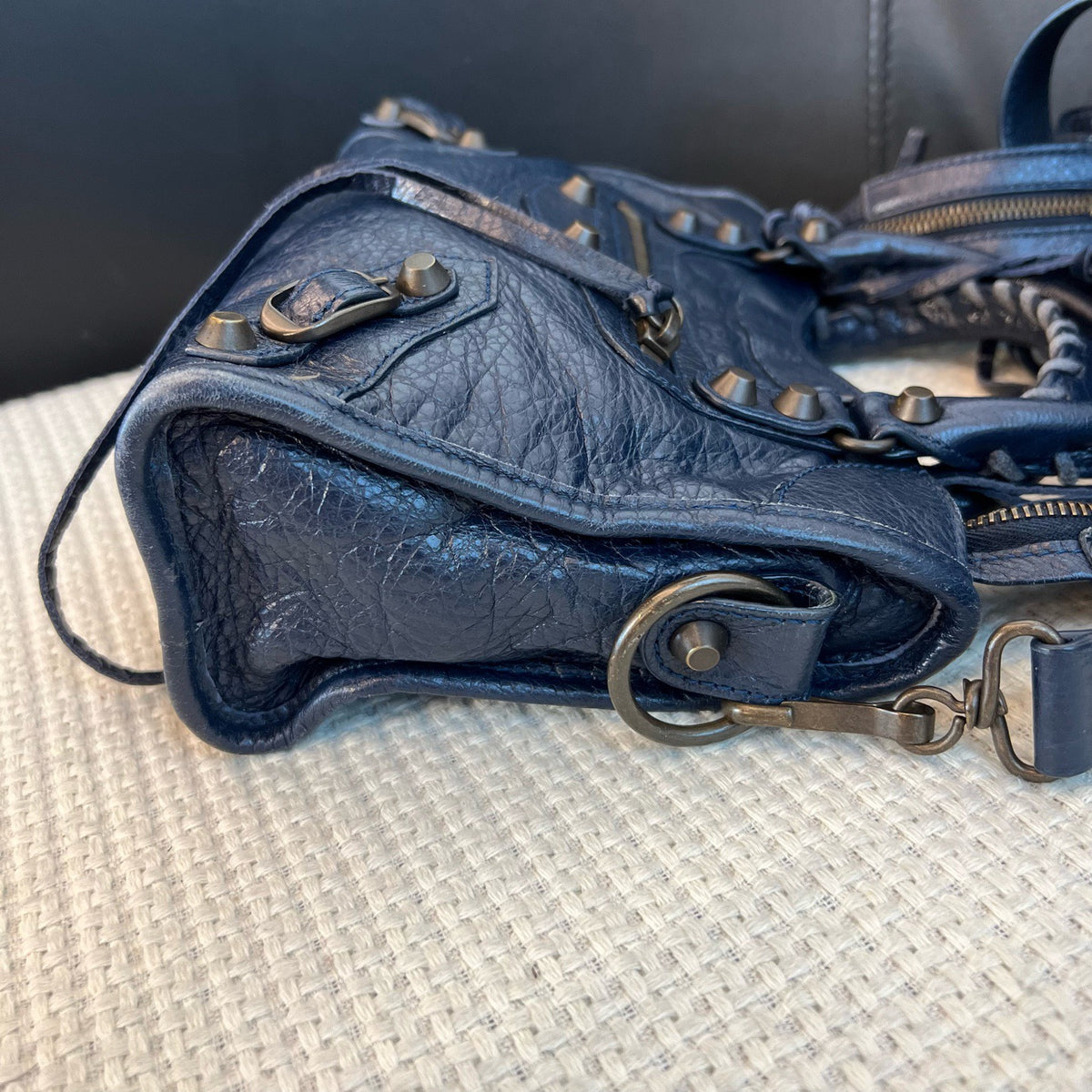Balenciaga City Mini, Lambskin Leather, Blue, Giant Studs Motocross Ba