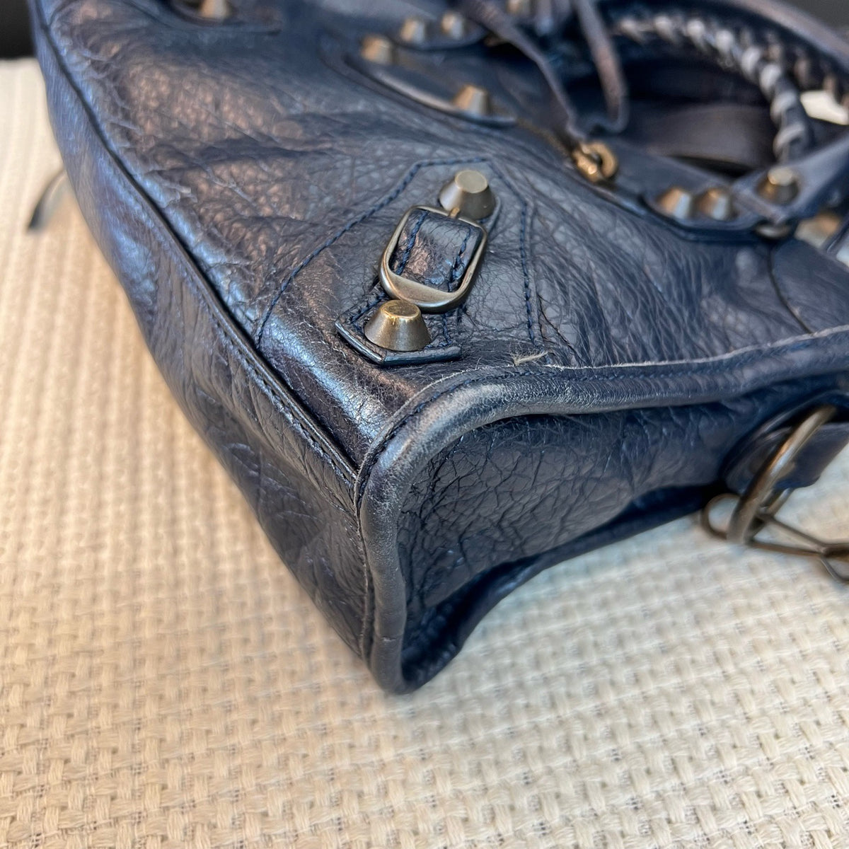 Balenciaga City Mini, Lambskin Leather, Blue, Giant Studs Motocross Ba
