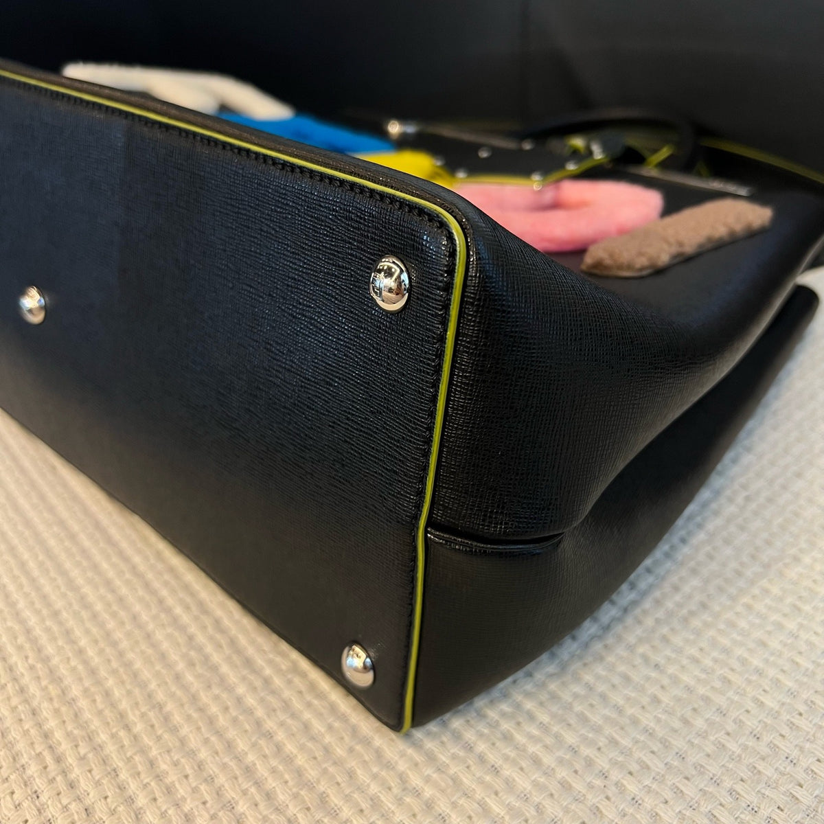 Fendi 2Jours Tote Bag, Black Calfskin, Multicolor Flocked Logo, Handbag & Crossbody