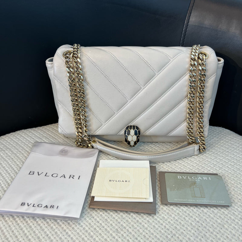 Bvlgari White Serpenti Cabochon Chain Bag