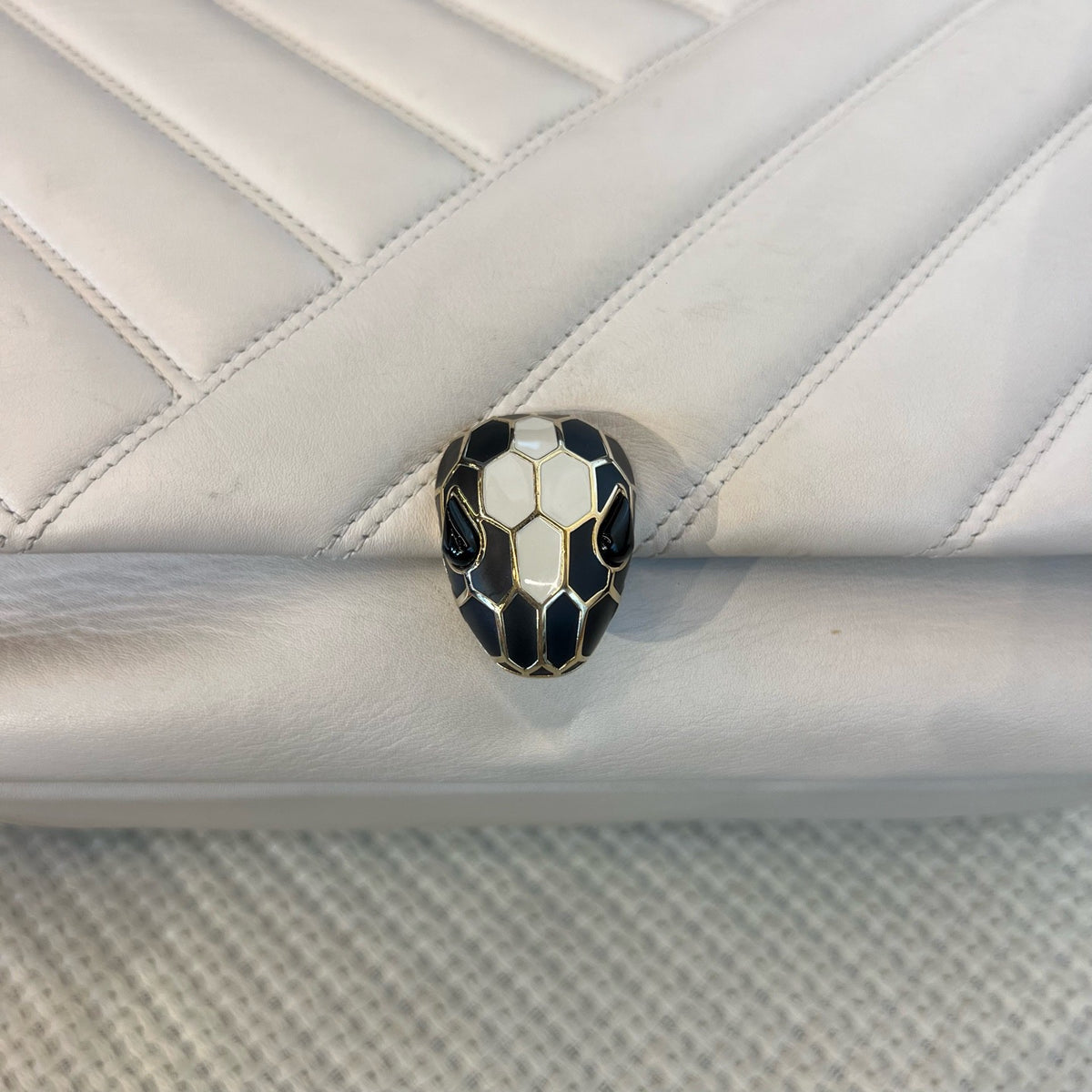 Bvlgari White Serpenti Cabochon Chain Bag