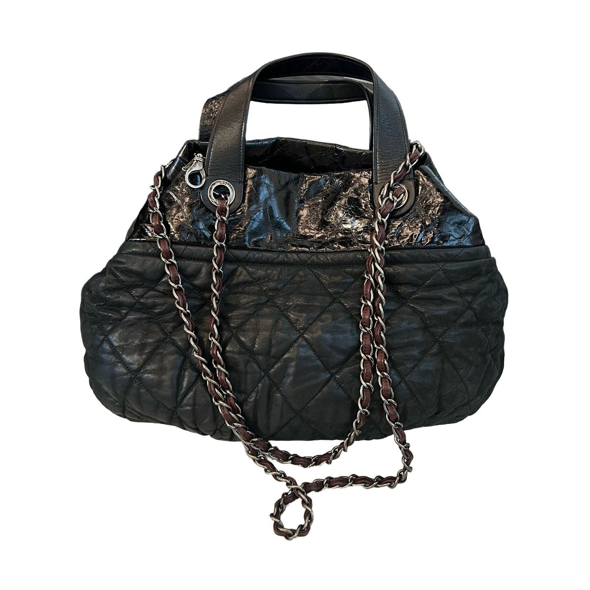Chanel Silver Hardware Tote Bag, Canvas & Waxed Calfskin, Shoulder & Handbag