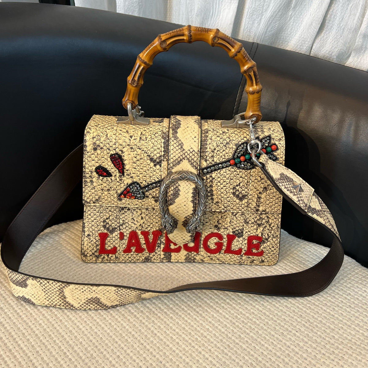 Gucci Valentine Limited Edition Bamboo Python Dionysus Bag, Black Label, Code A02