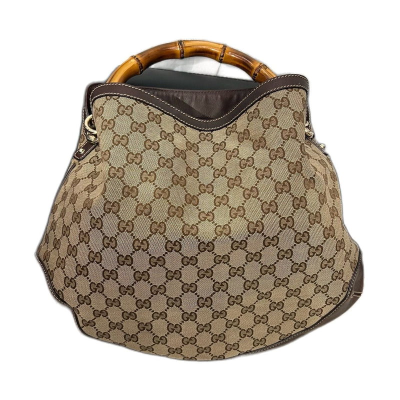 Gucci Vintage GG Canvas Bamboo Handle Hobo Bag, Brown Leather Trim