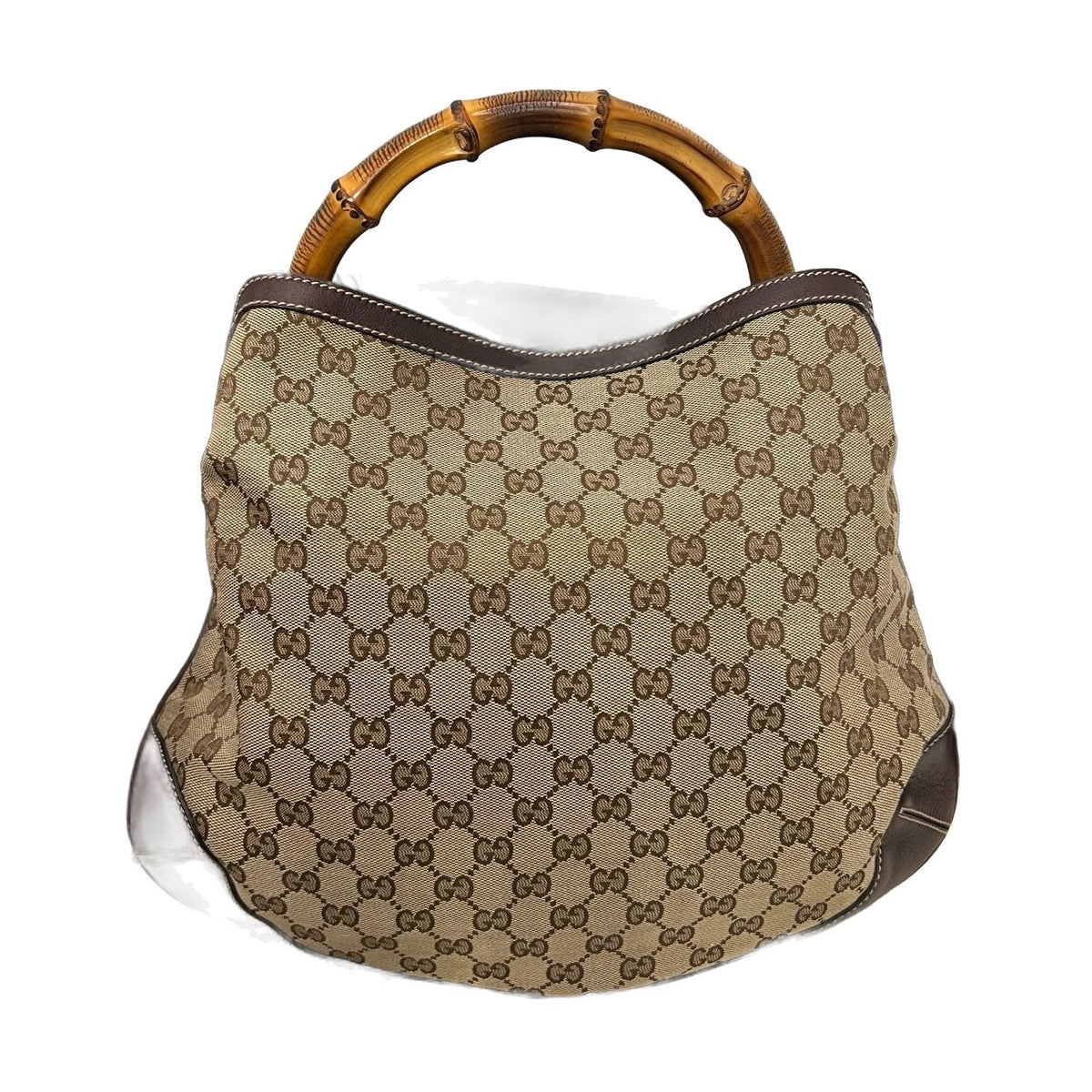 Gucci Vintage GG Canvas Bamboo Handle Hobo Bag, Brown Leather Trim