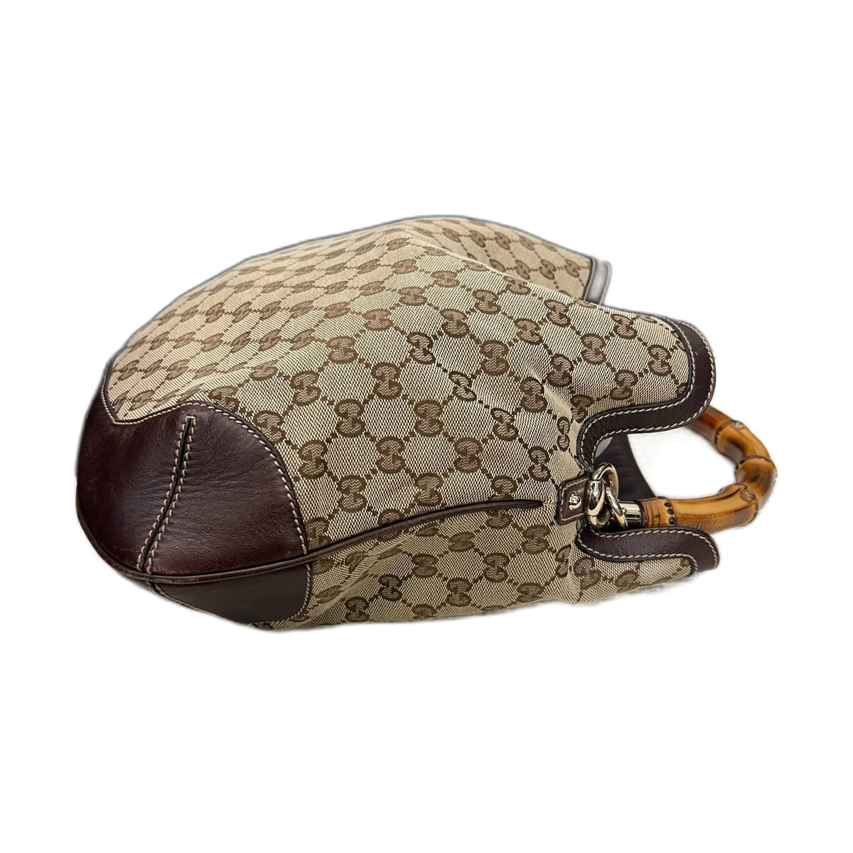Gucci Vintage GG Canvas Bamboo Handle Hobo Bag, Brown Leather Trim