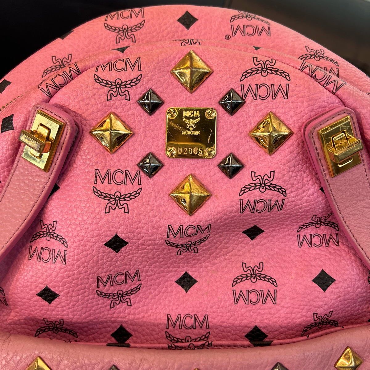 MCM Pink Studded Medium Backpack