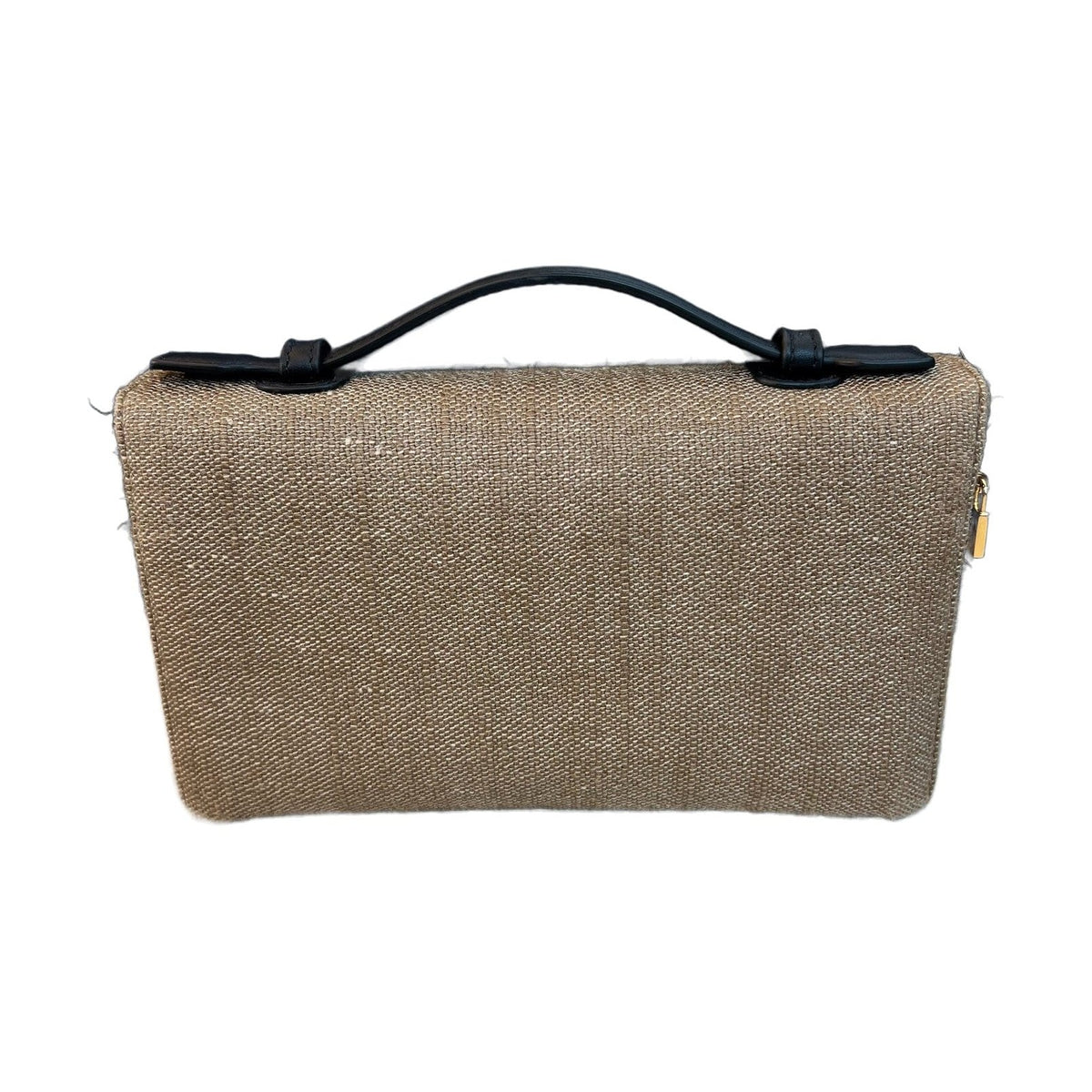 Loro Piana Linen Canvas & Black Leather Bag, Gold Hardware