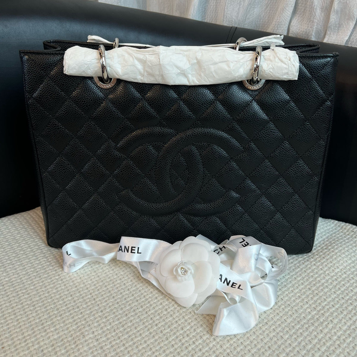 Chanel GSTote, Black Silver Caviar Leather Tote Bag, 16 Series, Unused Condition