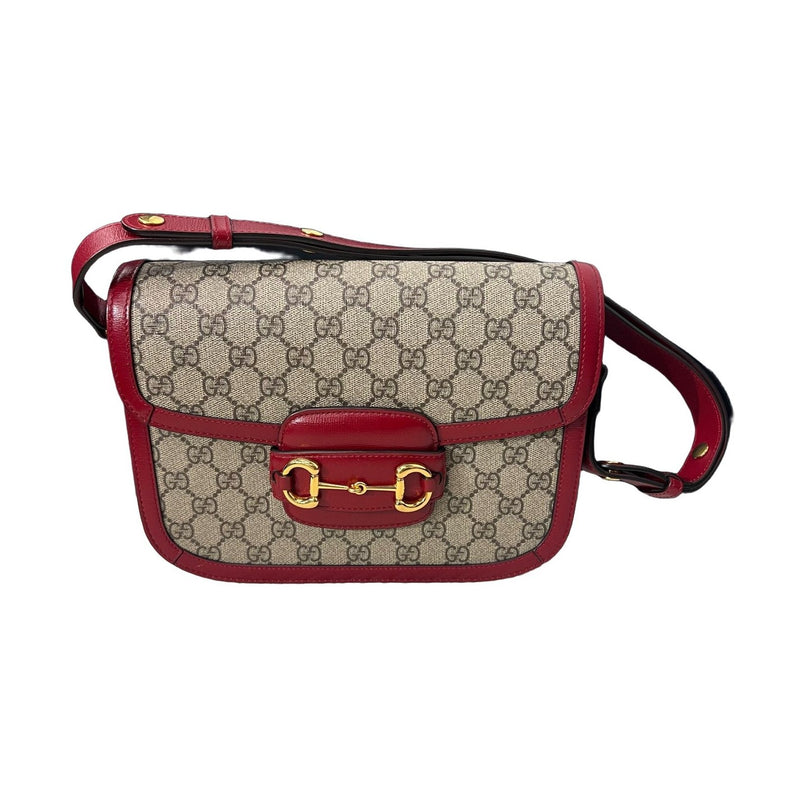 Gucci Medium Horsebit 1955, Red GG Supreme, Shoulder & Crossbody Bag, Code 032