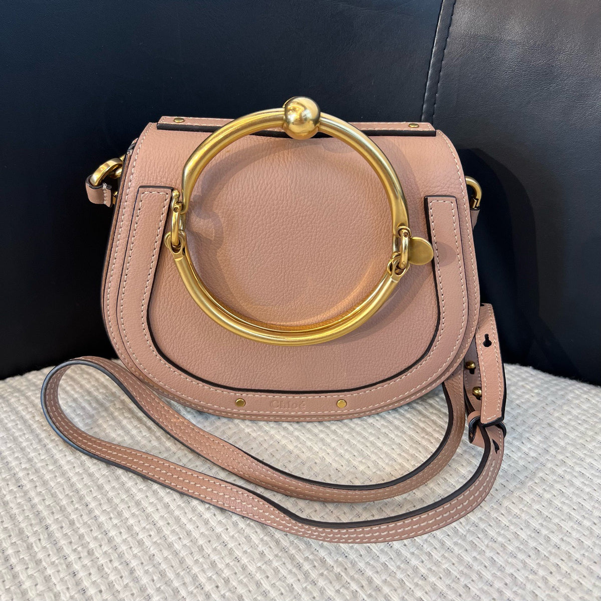 Chloé Nile Bracelet Bag, Beige Nude, Gold Ring Hardware Shoulder Bag