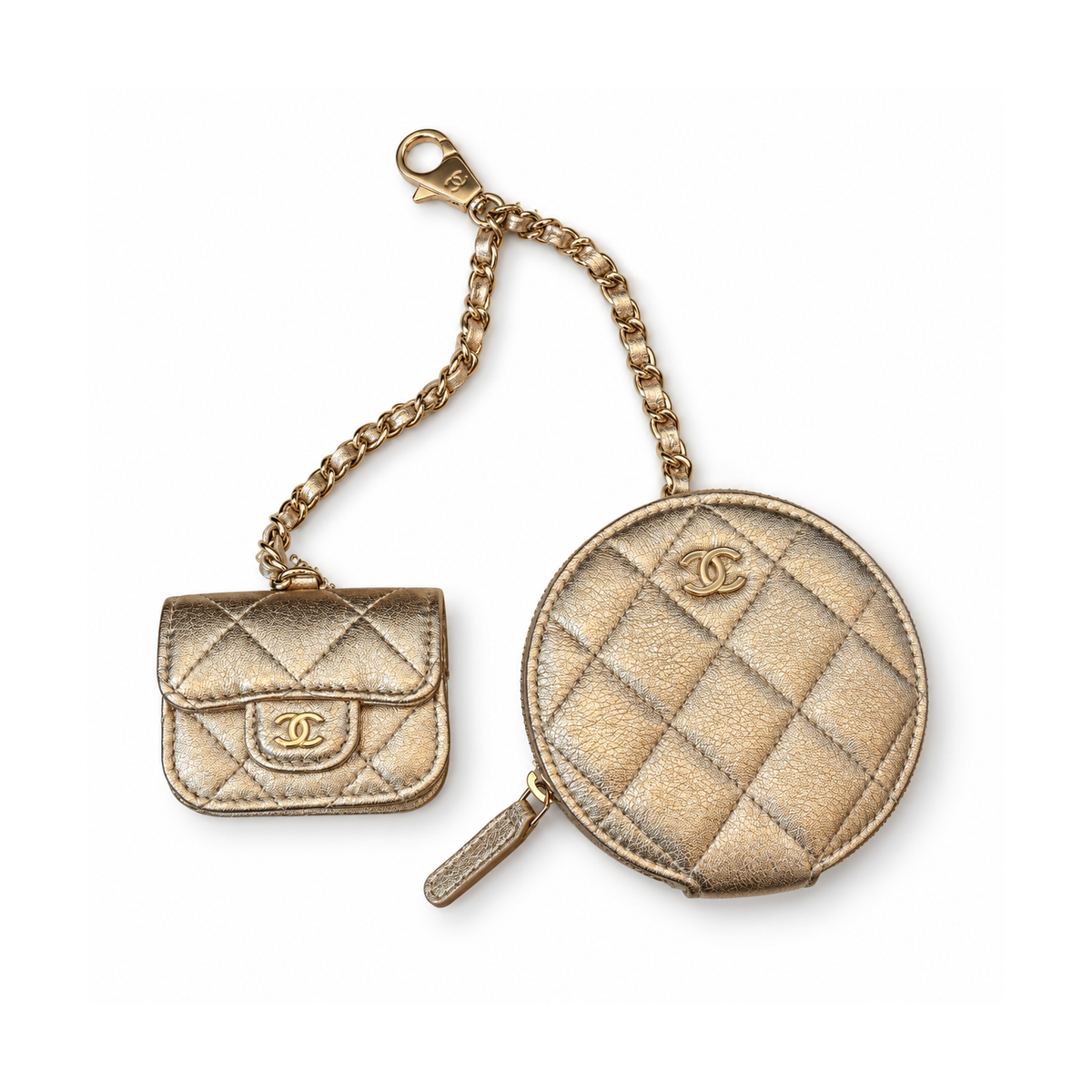 Chanel Vic 2-in-1 Coin Purse & Earbud Case — Gold Double Star