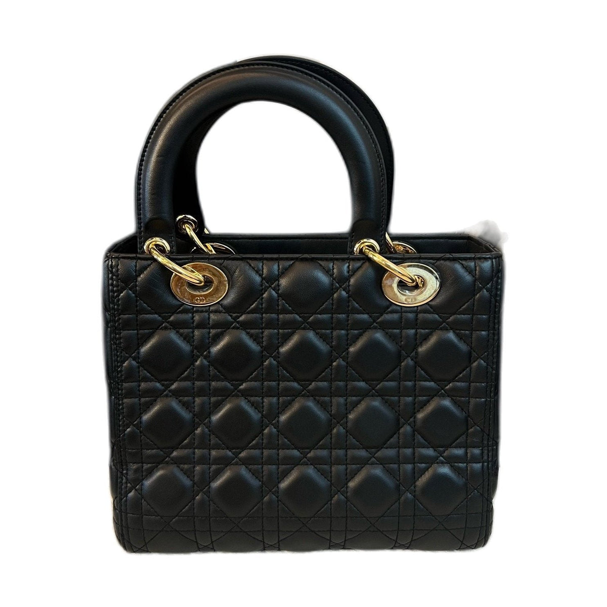 Dior Black & Gold Lambskin Medium Lady Dior Bag, Handbag Shoulder & Crossbody