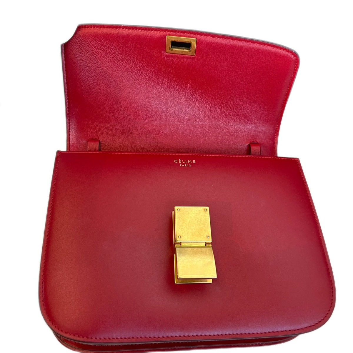 Celine Classic Box, Red Calfskin, Gold Hardware, Shoulder & Crossbody Bag, 2016
