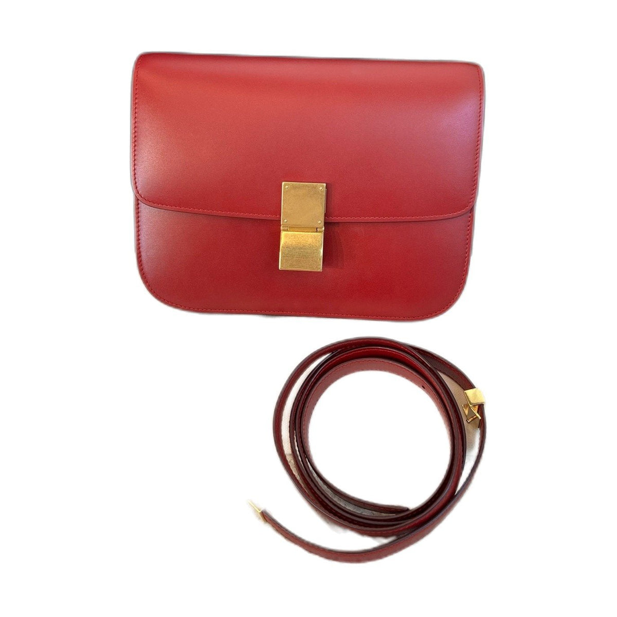 Celine Classic Box, Red Calfskin, Gold Hardware, Shoulder & Crossbody Bag, 2016