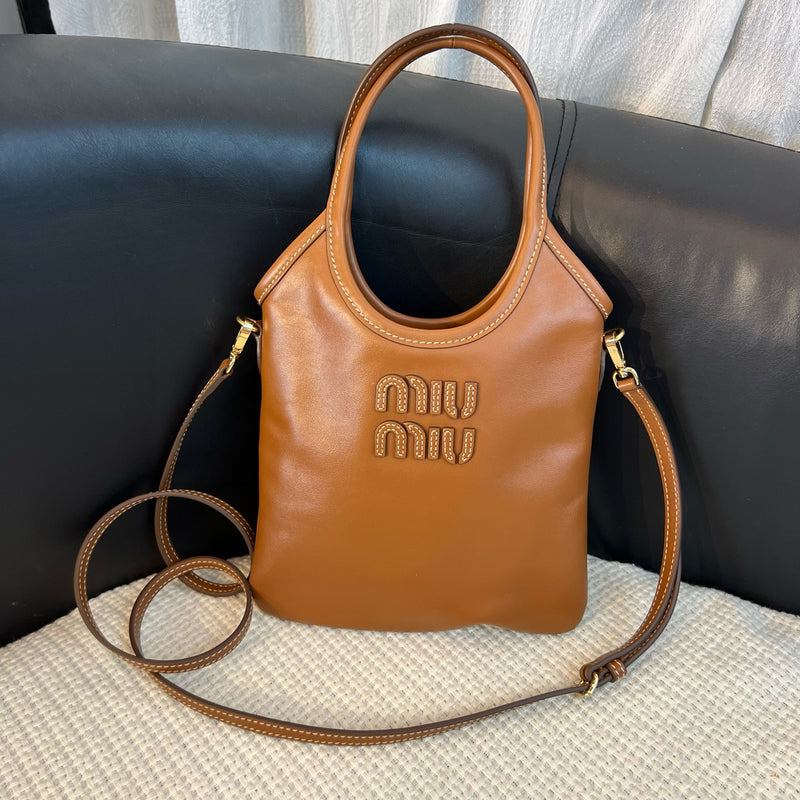 Miu Miu IVY Leather Tote Shoulder Bag, Cognac
