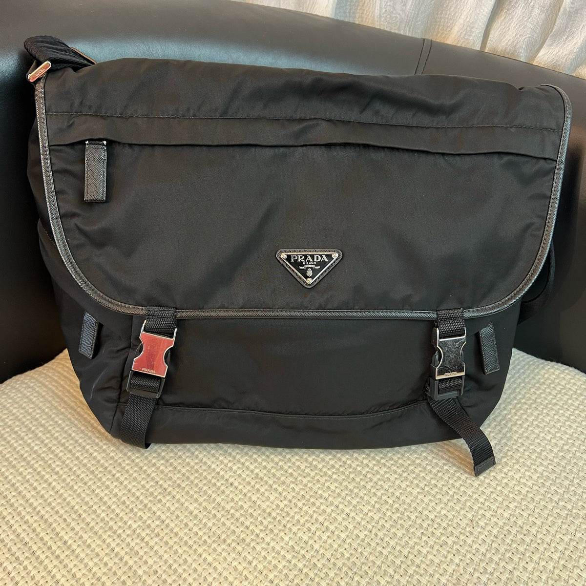 Prada Black & Silver Nylon Messenger Bag