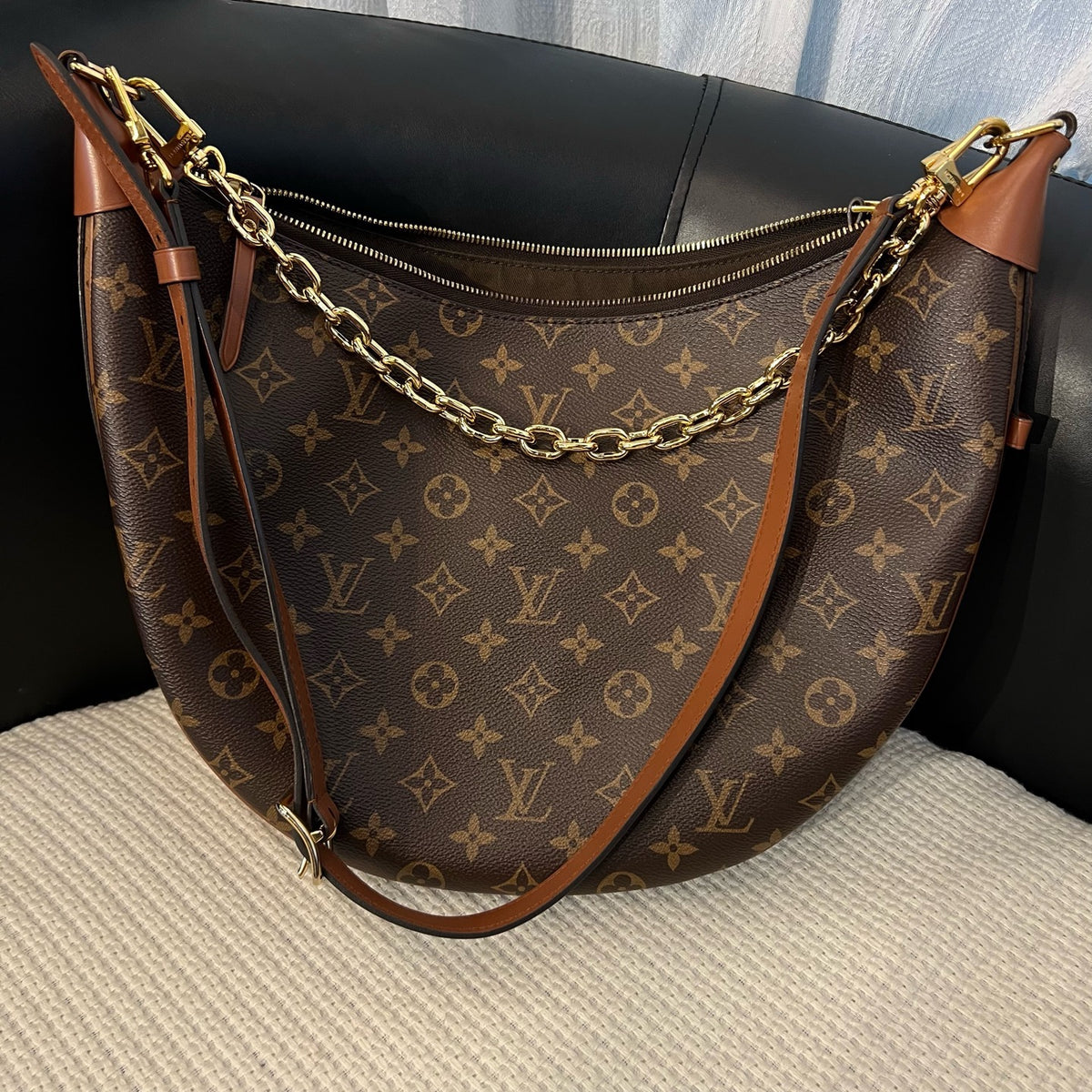 Louis Vuitton Loop Hobo Crossbody Bag, Brown Coated Canvas, Chip Version