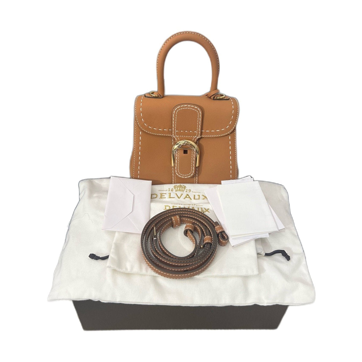 Delvaux Brillant Mini Handbag & Crossbody Bag, Caramel, Brand New Full Set, 2020