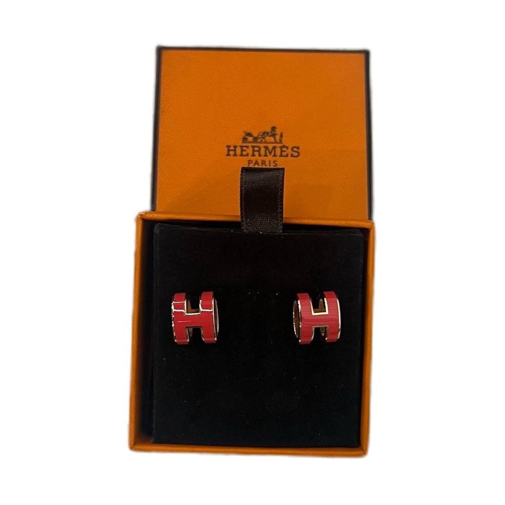 Hermès Large Pop H Earrings, Red, Rose Gold