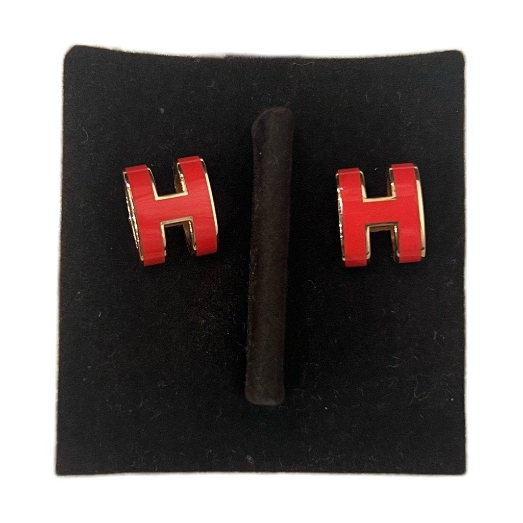 Hermès Large Pop H Earrings, Red, Rose Gold
