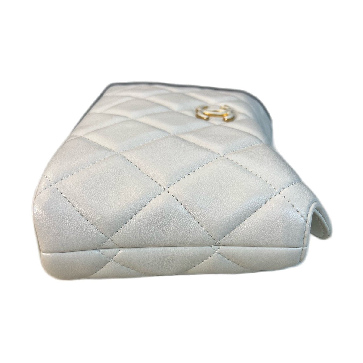 Chanel Double C Adjustable Buckle Lunch Box Bag, White & Gold Lambskin, Chip Version