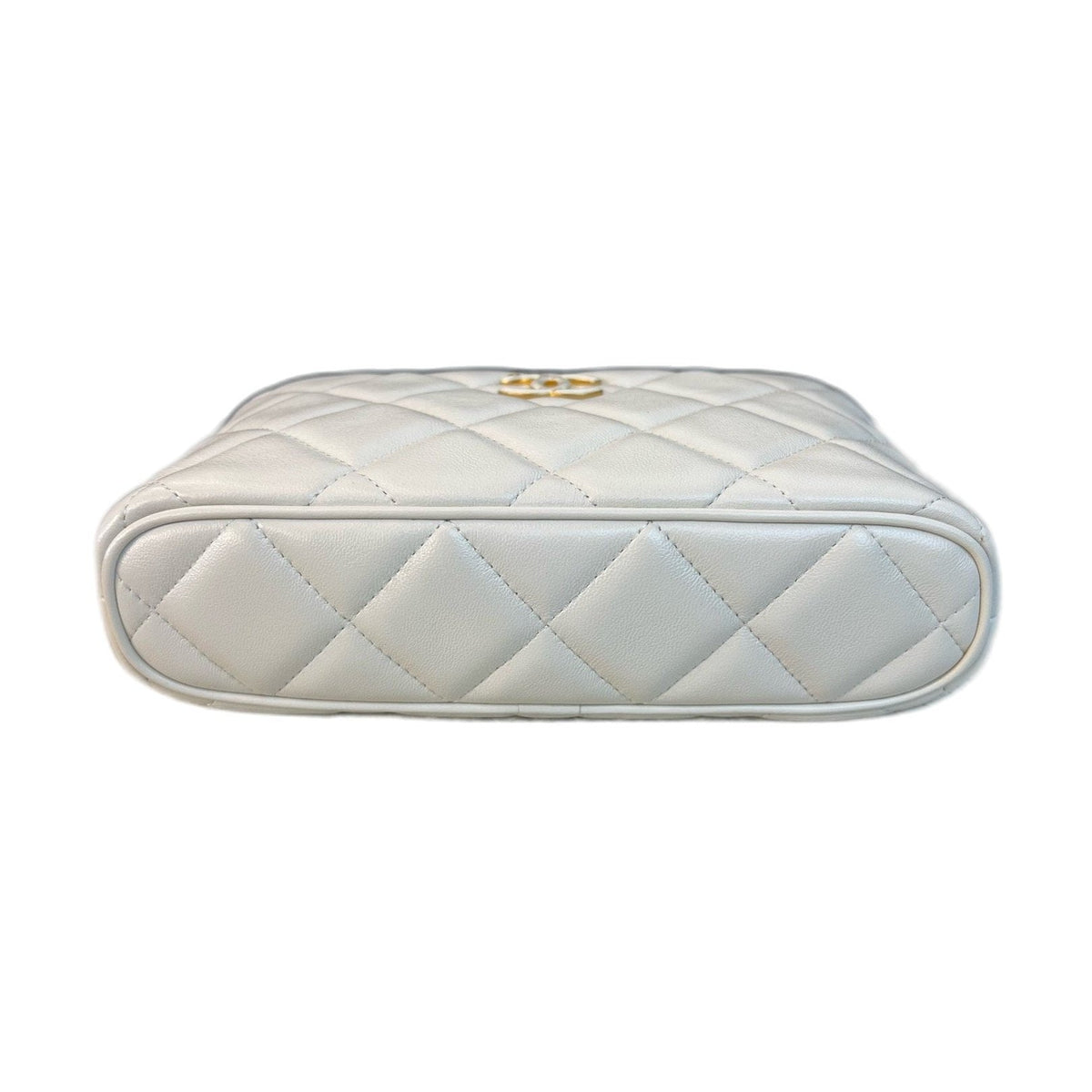 Chanel Double C Adjustable Buckle Lunch Box Bag, White & Gold Lambskin, Chip Version