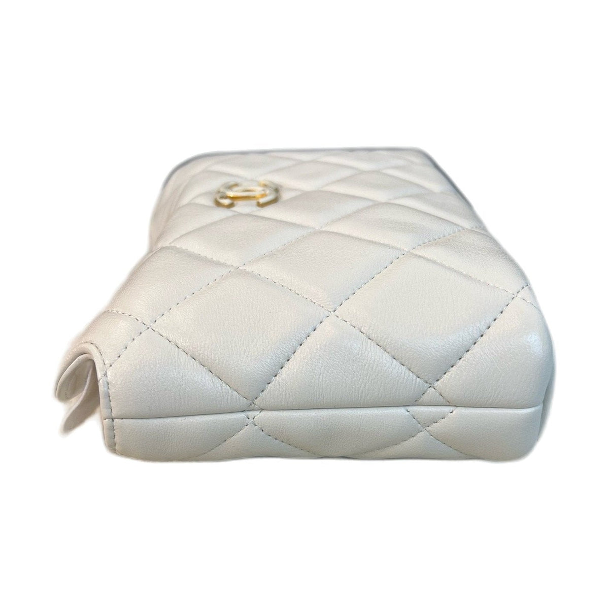 Chanel Double C Adjustable Buckle Lunch Box Bag, White & Gold Lambskin, Chip Version